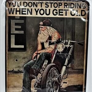 Motorcycle Rider Metal Sign Biker Distressed Decor12" x 8" You Only Get Old